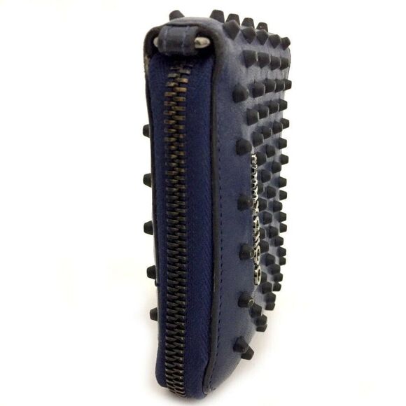Genuine Jimmy Choo Studs Navy Blue Leather Zip Around Wallet w/ Box - Picture 3 of 9